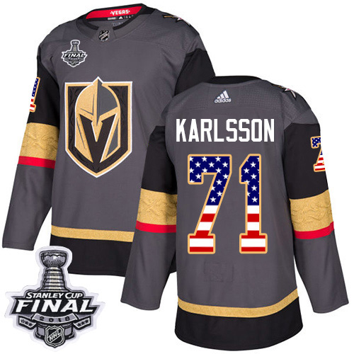 Adidas Golden Knights #71 William Karlsson Grey Home Authentic USA Flag 2018 Stanley Cup Final Stitched NHL Jersey